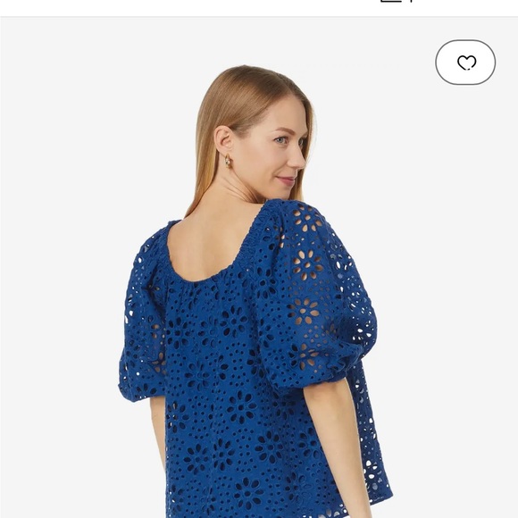 Lilly Pulitzer Kerrigan Elbow Sleeve Eyelet Top Navy Funflower Eyelet. Size S - Picture 6 of 7